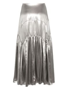 Lanvin Metallic Long Skirt - Farfetch Design Research, Lanvin, Long Length, Long Skirt, High Waisted, Silk, Skirt, Silver, Design