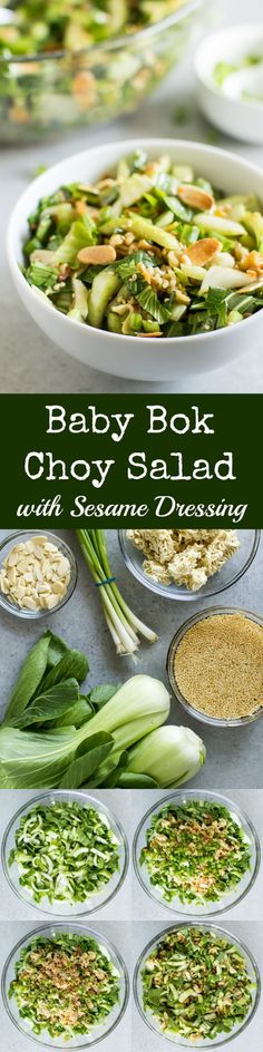 This Baby Bok Choy Salad is full of crunchy almonds, ramen noodles, and a sweet Sesame Dressing. It's like Chinese takeout in salad form! Utah Recipes, Sesame Ramen, Choy Recipes, Asian Salads, Ramen Salad, Sesame Dressing, Chinese Noodles, Chinese Takeout, Salad Side Dishes