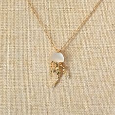 Gold Jellyfish Necklace.New. 10in Long White Summer Jewelry With Adjustable Chain, White Jewelry With Adjustable Chain For Summer, Summer White Necklace With Adjustable Chain, White Ocean-inspired Jewelry For Summer, Ocean-inspired White Jewelry For Summer, Ocean-inspired White Summer Jewelry, Gold Jellyfish, Jellyfish Necklace, Coastal Granddaughter