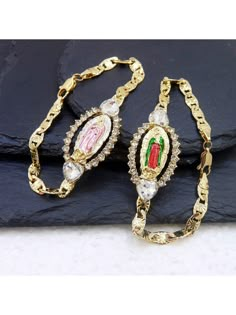 Multicolor,Pink  Collar  Zinc Alloy   Embellished   Women Fashion Jewelry Quince Bracelets, Hispanic Jewelry, Mexican Bracelets, St Judas, Gold Pendants For Men, Quinceanera Jewelry, Jewelry Mexican, Wrist Jewelry, Mexican Jewelry