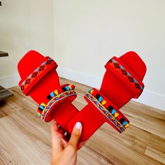 Handmade Sandals. I Make Them At Home. Trendy Red Flat Flip Flops, Red Adjustable Trendy Sandals, Trendy Adjustable Red Sandals, Trendy Red Adjustable Sandals, Adjustable Red Open Toe Flip Flops, Adjustable Red Flip Flops, Red Trendy Open Toe Flip Flops, Trendy Red Open Toe Flip Flops, Red Bohemian Sandals For Spring