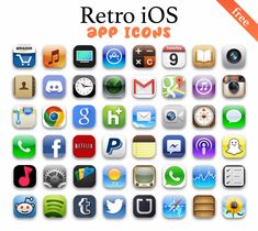 an image of a bunch of app icons on a white background with the title retroos app icons