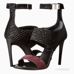 New In Box Proenza Schouler Sandals / Heels Burgundy Suede Strap (Across Toes); Soft Black Calf Hair At Cuff And Ankle Strap Gorgeous! Size: Eu 39 (Runs Small; Listed A A Us 8.5 But Refer To The Insole Measurement) Insole Length* ~ 10 Inches *Measured From Tip Of Angular Toe To Heel Heel: 4 Inches Leather Insoles And Lining; Leather Soles Brand New; Never Worn Original Shoe Box And Dust Bag Included Msrp - $1,075 Proenza Schouler Is A High-End Luxury Brand Black Strap Sandals, The Shoe Game, Sandals Strap, Shoes For Spring, Heels Strappy, Chunky Platform Sandals, Strappy High Heels Sandals, Designer Footwear, Sandals Strappy