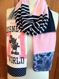 UPCYCLED t-shirt scarf... Mickey Mouse... Walt Disney World... WDW... pink and blue Scarf Closet, Repurposing Clothing, Disney Scarf, Upcycled Tshirt, Shirt Scarf, Mickey Mouse Necklace, Disney Trip Planning