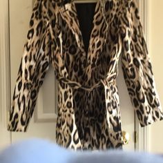 Inc Cheetah Print Brand New Light Jacket With Belt Size Large Trendy Fitted Leopard Print Outerwear, Fitted Leopard Print Long Sleeve Outerwear, Chic Leopard Print Long Sleeve Outerwear, Chic Leopard Print Spring Outerwear, Chic Fitted Leopard Print Outerwear, Tan Peacoat, Black Sequin Jacket, Cheetah Print Jacket, Long Winter Jacket