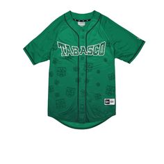 The Liga Mexicana de Beisbol is bringing fresh style. Look like a pro in our first-ever collection of jerseys and a range of matching 59FIFTY Fitted Caps. The Olmecas de Tabasco Away Jersey features an embroidered Olmecas wordmark applique at the chest with a New Era Official Merchandise patch at the front, a matching team logo at the right-wear sleeve, and a LMB logo at the rear.Fabric: 100% Polyester Green Baseball Jersey With Baseball Collar, Green Sporty Baseball Jersey With Baseball Collar, Green College Jersey With Letter Print, Casual Green Sports Jersey, Green Casual Breathable Jersey, Casual Green Baseball Jersey For College, Green Casual Jersey For Game Day, Casual Green Jersey For Game Day, Green Sporty Baseball Jersey For Game Day