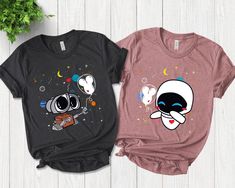 Matching Disney Shirts For Couples, His And Hers Disney Shirts, E Couple, Couples Disney Shirts, Disney Matching Shirts, Best Friend Matching Shirts, Disney World Aesthetic, Couple T Shirt Design, Wall E Eve