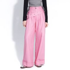 ❤︎❤︎ Pink High-waisted Pants With Pockets, Pink High-waisted Pants With Side Pockets, Pink Tailored Wide-leg Bottoms, Pink Wide Leg Ankle-length Pants With Elastic Waistband, Luxury Pink Full-length Pants, College Bags, Heart Bag, Pantalon Large, Winter 2023