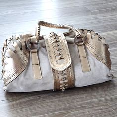 Luxury Italian Suede And Metallic Gianfranco Ferre Large Hand Bag With Silver Accents. Metallic Handbags, Gianfranco Ferre, Silver Accents, Pink Ladies, Bag Lady, Cream, Handbags, Shoulder Bag, Pink