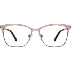 These stylish square glasses have a classic shape with a modern edge. The medium-sized eyeglasses is available in shiny rose gold shiny red satin purple and matte black. Adjustable nose pads provide a comfortable fit. | Zenni Women's Minimalist Cat-Eye Prescription Eyeglasses Rose Gold Stainless Steel Preppy Peppa, Rose Gold Square, Eye Prescription, Stylish Eyeglasses, Rim Design, Zenni Optical, Square Eyeglasses, Keke Palmer, Oval Face Shapes