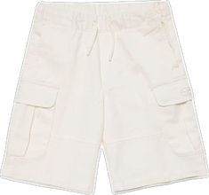 Cotton Cargo Shorts With Drawstring, Sporty Cotton Cargo Shorts With Elastic Waistband, Streetwear Drawstring Cargo Shorts, Drawstring Cargo Shorts For Streetwear, Sporty Cotton Cargo Shorts, Sporty Shorts With Patch Pockets, Casual White Cotton Shorts, White Sporty Bottoms With Side Pockets, Casual White Cargo Shorts For Summer