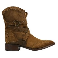 Feel confident and powerful in these sleek suede booties that make sure you're sending a bold statement. Featuring the fashionable studded details wrapped around the bootie finished off with a golden buckle perfect for your next night out. Size: 6.  Color: Brown.  Gender: female.  Age Group: adult. Fall Suede Moto Boots With Buckle Closure, Western Mid-calf Suede Boots With Suede Lining, Suede Ankle Boot Moto Boots For Fall, Suede Ankle Moto Boots For Fall, Western Mid-calf Suede Boots, Western Suede Moto Boots For Fall, Western Style Moto Boots With Suede Lining, Suede Moto Boots With Buckle Closure Ankle Boot, Western Moto Boots With Suede Lining