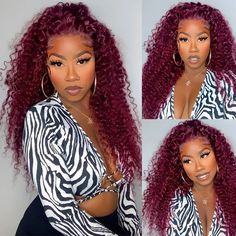 99J Burgundy Color Deep Wave Curly Human Hair Wig 6x5 Wear Go 13x4 HD Lace Front Wig Burgundy Deep Wave, Red Curly Wig, Curly Lace Frontal, Curly Lace Wig, Deep Wave Hairstyles, Curly Human Hair Wig, Curly Lace Front Wigs, Burgundy Hair, Wigs Human Hair