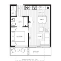 the floor plan for a studio apartment with one bedroom, two bathrooms and an attached bathroom