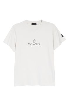 Moncler's minimalist logo marks the front of a cotton graphic tee that's simple and sporty. 24" length (size Medium) Crewneck Short sleeves 100% cotton Machine wash, line dry Made in Turkey Women's Designer Clothing Classic Relaxed Fit T-shirt With Logo Print, Modern Logo Tops For Summer, Modern Summer Tops With Logo, Classic T-shirt With Logo For Summer, Summer Graphic Tee With Logo Detail, Modern Crew Neck Top With Logo, White Graphic Tee With Front Logo, Classic Short Sleeve Tops With Logo Detail, Relaxed Fit Crew Neck Top With Front Logo