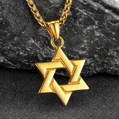 Description Classic Jewish Star of David Israel Necklace, Religious and Holy, Great Jewish Jewelry for Daily Wear or Praying. Star of David, known also as The Seal of Solomon. The symbol referred to Solomon, an important figure in all monotheistic religions. It stood for piety and faith, and the loyalty of a believer towards God. As it was believed that Solomon could contain the evil spirits and demons with his signet ring, the hexagram became a common talisman and amulet in occultist and mystic Magen David Necklace, Seal Of Solomon, Judaica Jewelry, Jewish Star, Star Of David Pendant, Jewish Jewelry, God Pictures, Necklace For Men, Evil Spirits