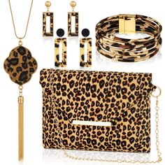 PRICES MAY VARY. Cheetah Print Accessories for Women: you will receive 1 cheetah print purse, 2 pairs of leopard earrings for women, 1 long tassel pendant necklace and 1 leather bracelet, all of them adopt a leopard print design, stylish and charming, a statement set that can meet your daily use Reliable Material: our leopard evening purse is made of canvas, comfortable to touch, sturdy and quality, and has a large capacity; The leopard bracelet for women is made of PU leather, the magnetic clas Leopard Jewelry, Leopard Earrings, Purse Outfit, Leather Wrap Bracelets, Leopard Clutch, Worship Team, Costume Jewelry Sets, Printed Purse, Printed Clutch