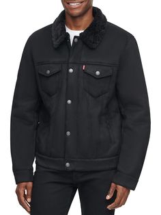 Stay Warm And Comfortable In This Bomber Jacket Designed With Plush Faux Shearling Lining. Spread Collar Long Sleeves Button Cuffs Zip Front With Button Overlay Chest Flap-Button Pockets Side Welt Pockets Faux Shearling Polyester Lining Polyester Fill: Polyester Fur Type: Faux Machine Wash Imported Size & Fit Classic Fit About 26" From Shoulder To Hem. Men's - M Outerwear > Saks Off 5th. Levi's. Color: Cream. Size: S. Work Wear Women, Trucker Jacket, Jacket Sale, Men's Clothing, Clothing Items, Levi's, Work Wear, Mens Jackets, Denim Jacket