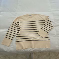 Trendy Zara Striped Knit Sweater Out Of Stock Online Great Fabric Brand New Never Worn But Took Tags Off. Xl But Fits Me (S) Chic Zara Crew Neck Sweater, Chic Cream Chunky Knit Sweater, Chic Cream Crew Neck Knit Top, Chic Chunky Knit Cream Sweater, Cream Chunky Knit Crew Neck Top, Zara Beige Sweater For Work, Chic Cream Sweater With Soft Knit, Chic Zara Sweater In Soft Knit, Zara Striped Sweater For Spring