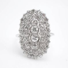 Large Art Deco Diamond Cluster Ring in Platinum White Platinum Diamond Ring With Rose Cut, White Platinum Cluster Ring With Single Cut Diamonds, Dazzling Platinum Diamond Ring With Rose Cut Diamonds, Dazzling White Diamond Ring With Rose Cut, Diamond Bar, Art Deco Diamond, Platinum Ring, Diamond Cluster Ring, Art Deco Jewelry