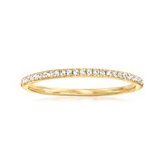 Ross-Simons - .10 ct. t. w. Diamond Ring in 18kt Gold Over Sterling. Size 8. Bring your stack to life with this pretty .10 ct. t. w. round diamond ring! The gems cast a warm glow from atop a sleek band of polished 18kt yellow gold over sterling silver. 1/16" wide. Diamond ring. Diamond birthstones are the perfect gift for April birthdays. Fine Jewelry Yellow Gold Stackable Rings With Pave Setting, Yellow Gold Stackable Rings With Pave Setting, Classic Stackable Yellow Gold Diamond Ring, Classic Yellow Gold Stackable Diamond Ring, Classic Yellow Gold Stackable Rings With Diamond Accents, Classic Gold Stackable Rings With Pave Setting, Yellow Gold Stackable Rings With Diamond Accents, Classic Yellow Gold Stackable Rings With Cubic Zirconia, Anniversary Yellow Gold Stackable Rings With Pave Setting