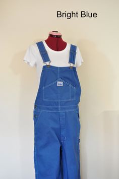 "Item# 190902 I have been dying denim regularly - I just started dying other items like these overalls.  They have been a big hit! ABOUT OVERALLS: Overalls are loose fitting. The waist measurement is about 1-2 inches larger than what you would normally wear.  Adult Small 32-34\" waist.  Medium 34-36\" waist,  Large 36-38\" waist  XL  38-44\" waist.  2XL  46-48\" Waist 3XL 50-52\" Waist A WOMENS SIZE // WAIST SIZE: (Sz 4-6 Small, Waist 30-34); (Sz 8-10 Medium, Waist 34-36); (Size 12-14 Large, Wai Painters Overalls, Overall Pants, Dance Attire, Cotton Overalls, Blue Overalls, Blue Label, Bib Overalls, Waist Measurement, Pantalon Large