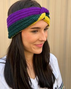 Turn heads this Mardi Gras season! There is no cuter or more fun accessory than this knit headband which helps keep you warm! Our take on the most coveted accessory all year! Fits most heads- great for kids and adults! Casual Knitted Headband, Casual Adjustable Hand Knitted Headband, Multicolor One Size Headband Hat, Cotton Sweatband Headwrap, Adjustable Crochet Headband For Winter, Winter Headwrap Headband In One Size, Winter Headband Headwrap, Multicolor Headband Hat, Winter Headwrap Headband One Size