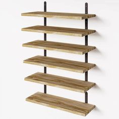 three wooden shelves with black metal brackets on the sides and one shelf is made out of wood