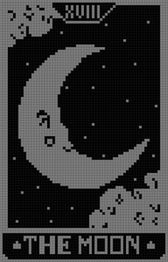 a cross stitch pattern with the moon and stars on it, in black and white