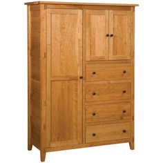 a wooden armoire with drawers and doors