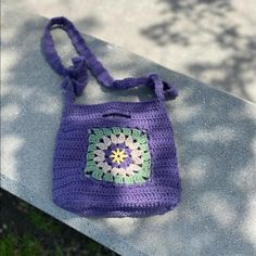 Purple Bag With Nanny Square In The Middle Crossbody Crochet Bag, Purple Bag, Bag Brand, Backpack Purse, Nanny, Crochet Bag, In The Middle, Color Purple, The Middle