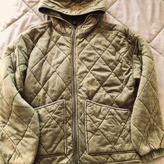 Wild Fable Olive Green Quilted Jacket. Hooded. Two Large Pockets On The Front. Never Worn. Size Xs. Distressed Style. Quilted Casual Hooded Jacket For Fall, Casual Quilted Hooded Jacket For Fall, Casual Quilted Hooded Jacket For Spring, Casual Hooded Quilted Jacket With Fleece Lining, Casual Hooded Quilted Jacket For Spring, Hooded Quilted Jacket With Pockets For Spring, Green Quilted Jacket, Wild Fable, Green Jacket