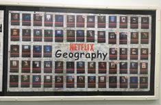 a large poster with the words netflix, geography written on it