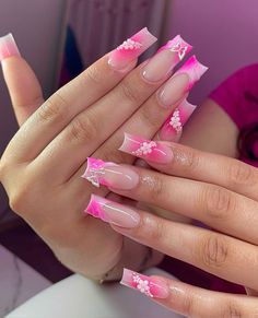 Nail Designs Bling, Drip Nails, French Tip Acrylic Nails, Soft Nails, Long Square Acrylic Nails, Short Acrylic Nails Designs, Pink Acrylic Nails, Square Acrylic Nails, Luxury Nails