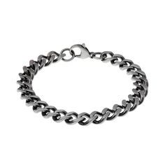 "Add something new to your daily look with this stainless steel curb chain bracelet. Add something new to your daily look with this stainless steel curb chain bracelet. Length: 8.5 in. Chain width: 9 Chain type: curb Clasp: lobster-claw Metal: stainless steel Finish: antiqued Packaging: boxed Please note, due to the high value of this item, a signature may be required upon delivery. Size: 8.5"". Color: Grey. Gender: male. Age Group: adult." Classic Stainless Steel Bracelet With Curb Chain, Metal Cuban Link Bracelet With Curb Chain, Cuban Link Bracelet With Curb Chain In Metal, Classic Stainless Steel Curb Chain Bracelet, Modern Metal Cuban Link Chain Bracelet, Metal Cuban Link Bracelet With Solid Construction, Classic Cuban Link Stainless Steel Bracelet, Modern Cuban Link Metal Bracelet, Modern Stainless Steel Jewelry With Curb Chain