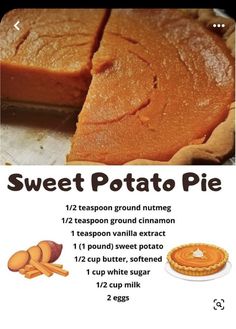 an advertisement for sweet potato pie with instructions