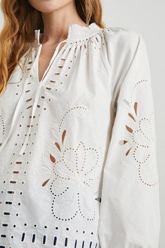 Rails Lucinda Top White Denim Sweater Jacket, Cotton Poplin Top, Billowy Sleeves, Skirt Images, Poplin Blouse, Denim Sweater, White Eyelet, Cotton Tops, Cotton Poplin