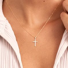 "Wearing this 14k solid gold cross necklace It is the greatest way to be ready on Sundays! Stay connected to your spiritual side every time you look in the mirror even when you are not in the church. D E T A I L S * Made to Order. * 100% 14k Solid Gold * Choice of Gold Color: Yellow Gold, Rose Gold, White Gold * Pendant Height 17 mm / 0.66 inch * Pendant Width: 10 mm / 0.39 inch * Length: 14\", 16\", 18\", 20\", 22\" (Got a little note that can help you in the photos.) * Ready to Ship in 1-3 Bus Fine Gold Jewelry, Indian Jewellery Design Earrings, Gold Armband, White Gold Pendant, Gold Cross Necklace, Jewelry Design Earrings, Gifts Jewelry, 14k Gold Necklace, Gold Birthday