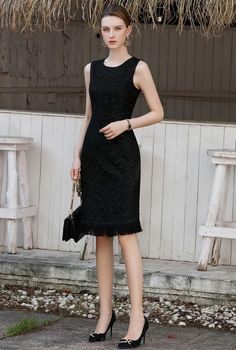 Black Tweed, Dress Back, Tweed Fabric, Mid Length Dresses, Dress Set, Black Button, Knee Length Dress, Dress Backs, Dresses Xs