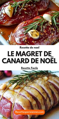 the cover of le magret de canard de noel, with meat and vegetables