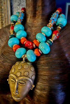 Lost Wax Brass African Mask Androgynous Tribal Necklace - Bold Chunky – KatKoutureJewelry Rocker Chic Accessories, Whimsical Jewelry, Mask Necklace, Unique Pendant Necklace, African Mask, Chunky Jewelry, Mermaid Necklace, Beaded Statement Necklace, African Masks