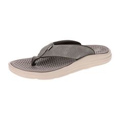 Features: Lug Sole, ComfortClosure Type: Slip-OnFootwear Technology: Memory Foam InsoleShoe Heel Height: FlatUpper/Outer Base Material: 100% PolyuretheneSole Material Content: 100% Thermoplastic-RubberToe Type: Open Toe, Round ToeHeel Style: Flat HeelCountry of Origin: Imported Gray Slip-on Flip Flops For The Beach, Gray Cushioned Open Toe Flip Flops, Outdoor Flip Flops With Textured Footbed And Toe Post, Outdoor Flip Flops With Textured Footbed, Flat Sport Sandals With Ortholite Insole For Beach, Beach Gray Cushioned Flip Flops, Lug Sole, Slip On Sneaker, Open Toe