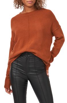 Exposed seams add soft structure to a cozy staple sweater you'll wear on repeat. 23" front length; 24 1/2" back length (size Medium) 73% acrylic, 24% polyester, 3% spandex Hand wash, dry flat Imported Fall Layering Sweater With Relaxed Fit, Versatile Fall Sweater With Ribbed Neckline, Snug Fall Sweater For Everyday Wear, Snug Fall Sweater For Everyday, Versatile Ribbed Cuffs Sweater For Fall, Versatile Ribbed Cuff Sweater For Fall, Versatile Sweater With Ribbed Cuffs For Fall, Snug Casual Sweater For Fall, Stretch Sweater For Everyday In Fall