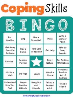 Coping Skills Bingo Game Coping Skills Bingo, Coping Skills For Kids, Bingo Games For Kids, Coping Skills Activities, Skills For Kids, Mental Health Activities, Health Activities, School Social Work, Therapeutic Activities