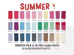 swatch file and 30 hex colors each with the same color scheme on it