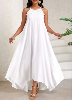 Color:White;Size:S;Size:M;Size:L;Size:XL;Size:XXL;Package Contents:1 X Dress;Occasion:Other;Style:Casual; Beach White Dress, Latest Dress For Women, Plus Size Summer Dresses, Flowy Design, Fashion Dresses Online, Round Neck Dresses, Plus Size Maxi Dresses, Lace White Dress, Sleeveless Maxi Dress