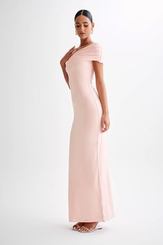 Skip the fomalitiesThe CASSANDRA Off Shoulder Slinky Maxi Dress exudes sophistication with a touch of allure. Its asymmetrical neckline adds a modern twist, framing the shoulders beautifully. With drop shoulders providing an elegant drape, this dress offers effortless charm. The ruched overlay adds texture and dimension, enhancing the silhouette with subtle intrigue. Lined for comfort and quality, and featuring a bodycon fit, the Cassandra is a versatile and chic choice for any occasion, ensuring you look and feel your best with every wear. Pink Maxi, Elegant Drapes, Maxi Dress Sale, Pink Maxi Dress, Swimwear Sale, Pale Pink, Bridal Collection, Dresses For Sale, Off Shoulder