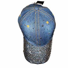 Denim Bling Distressed Cap Nwt Brand New Gorgon Denim Hat With Silver Studs One Size Fits All Adjustable Strap Denim Snapback Hat One Size, Denim Snapback Hat One Size Fits Most, Denim Baseball Cap One Size, Trendy Denim Hat For Spring, Summer Denim Blue Baseball Cap, Blue Denim Baseball Cap With Curved Brim, Denim Snapback Baseball Cap For Spring, Blue Denim Visor Hat, Trendy Denim Hats With Curved Brim