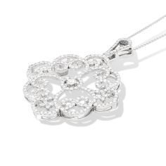 This detailed filigree pendant, resembles feminine strength. Elegant and classic, this filigree pendant is set in 14K white gold, and features a round cut white diamond, that is placed in the center of the diamond lined, swirly, filigree design. The pendant hangs from a white gold chain and is attached by an embellished bail at the top of the pendant. This pendant is sure to be adored by all who see it and makes for a beautiful gift.
We are happy to answer any of your questions! Contact us! Luxury White Diamond Necklace With Flower Pendant, Luxury Silver Filigree Diamond Necklace, Luxury Silver Diamond Filigree Necklace, White Gold Flower Pendant Diamond Necklace With Brilliant Cut, White Gold Diamond Necklace With Brilliant Cut Flower Pendant, Diamond White Flower Pendant Necklace With Single Cut Diamonds, Classic White Gold Flower Pendant Diamond Necklace, Classic White Gold Diamond Necklace With Flower Pendant, Intricate Diamond Round Pendant Jewelry