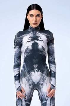 Ink Spill Costume – BADINKA Rave Scene, Rave Costumes, Mock Neckline, Festival Wear, Costumes For Women, Front Zipper, Long Sleeves, Zipper, Long Sleeve